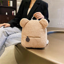 Cartoon Female Fleece Backpack Cute Bear Shaped Kids Daily School Shoulder Bags