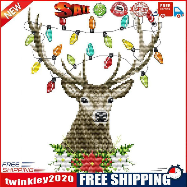14CT Stamped DIY Cross Stitch Kit Xmas Antlers Embroidery Needlework (D332)