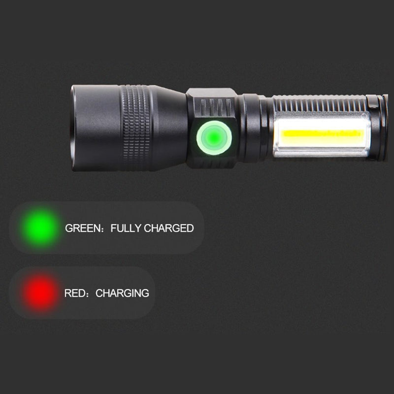 Waterproof Zoomable Torch Lamp USB Charging LED Glare Glashlight Cob Light