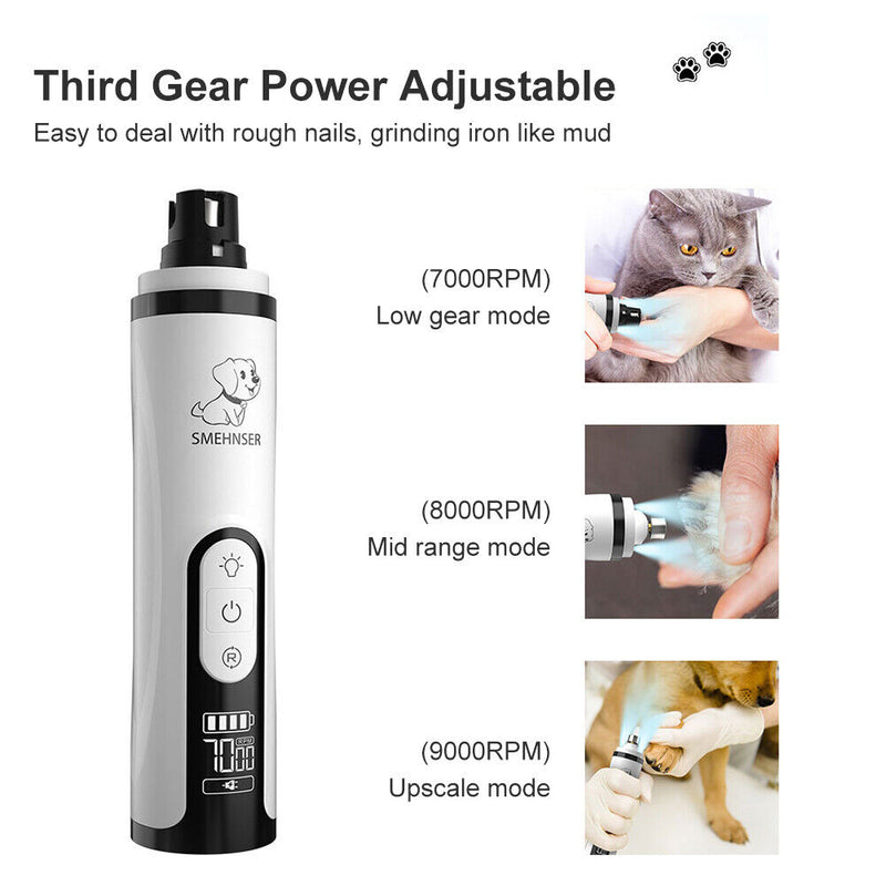 Painless Dog Nail Clipper Rechargeable Pet Quiet Cat Paws Trimmer with LED Light