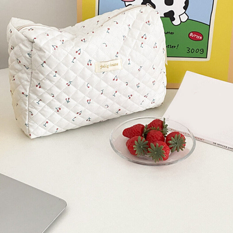 Women Cosmetic Bag Portable Make Up Pouch Floral Print Large Capacity for T