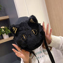 Women Plush Cartoon Chain Handbag Winter Zip Mini Shoulder Bag