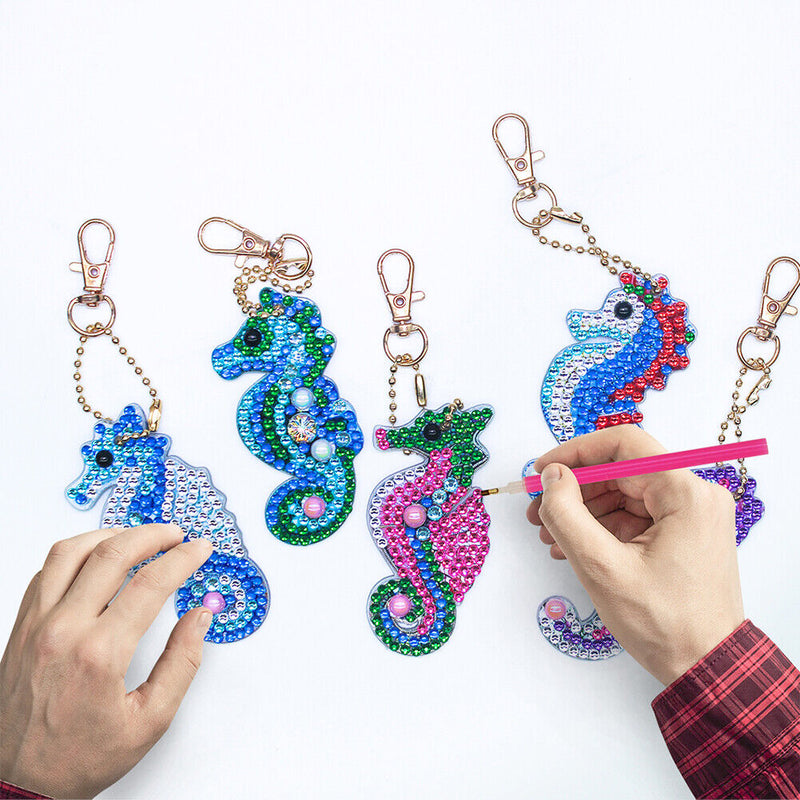 5pcs DIY Full Drill Special Shaped Diamond Painting Seahorse Key Ring Embroidery