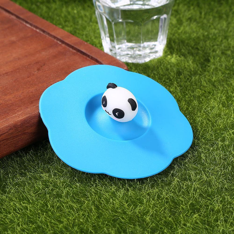 Transparent Torx Silicone Cup Cover Leak Proof Cartoon Lid (Blue Panda)