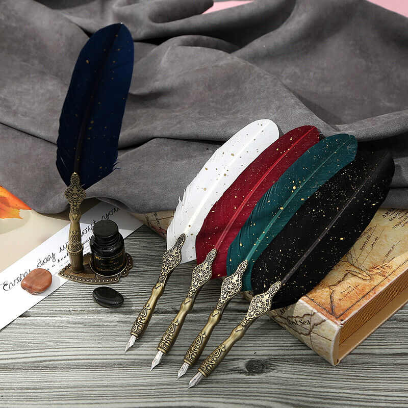 Calligraphy Feather Dip Pen with 2 Nib Set Quill Fountain Writing Pen Gift