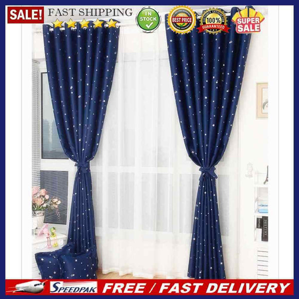 Star Pattern Window Shading Curtain Blackout Bedroom Balcony Home Purdah(D)