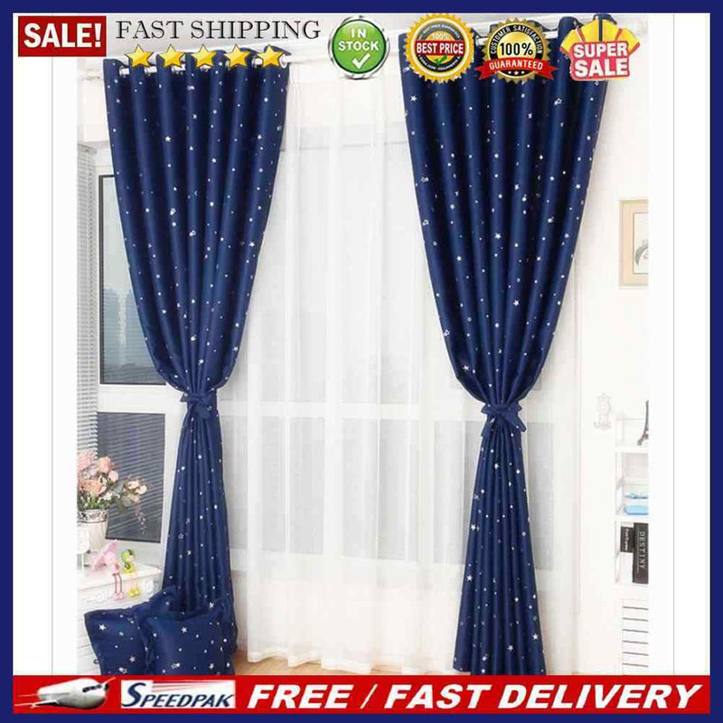 Star Pattern Window Shading Curtain Blackout Bedroom Balcony Home Purdah(D)