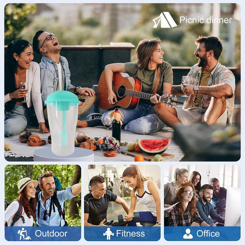 Portable Cup with Fork - Low-cal Food Container for Cereal Oatmeal (Green)