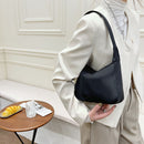 Women Nylon Solid Color Crescent Handbag Zipper Top-handle Bag (Black)