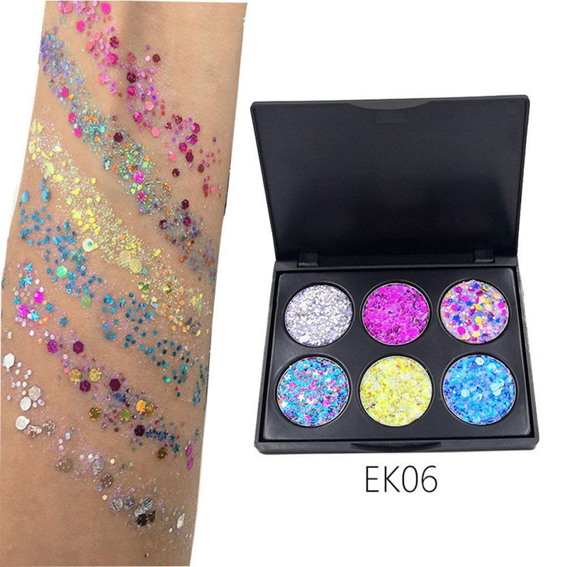Popfeel 6 Colors Long-lasting Glitter Eyeshadow Pallete Eye Shadow (EK06)