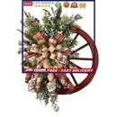Christmas Red Wagon Wheel Wreath Garland Winter Wreaths with Pine Trees Berries