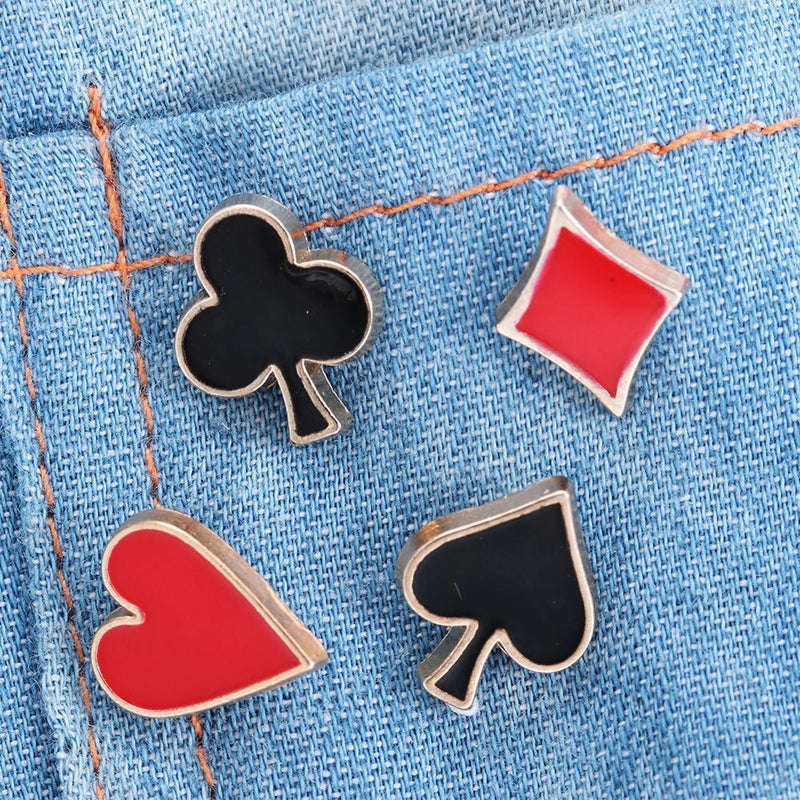 Women Men Poker Shaped Alloy Club Collar Pins Boutonniere Brooches Badges