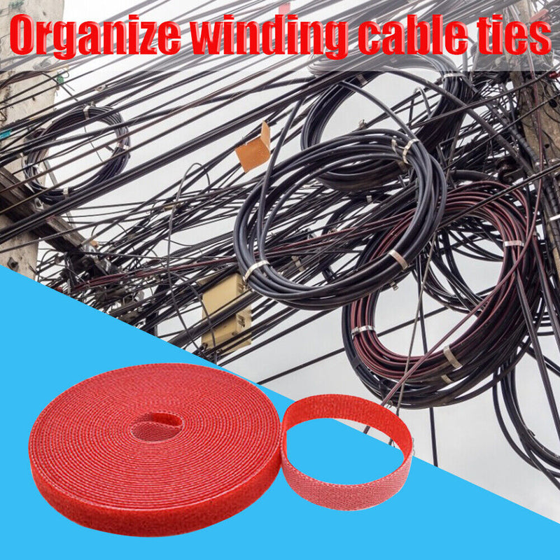 1m Durable Self Adhesive Cable Fastener Tape Wire Strap (Red 100x1cm)