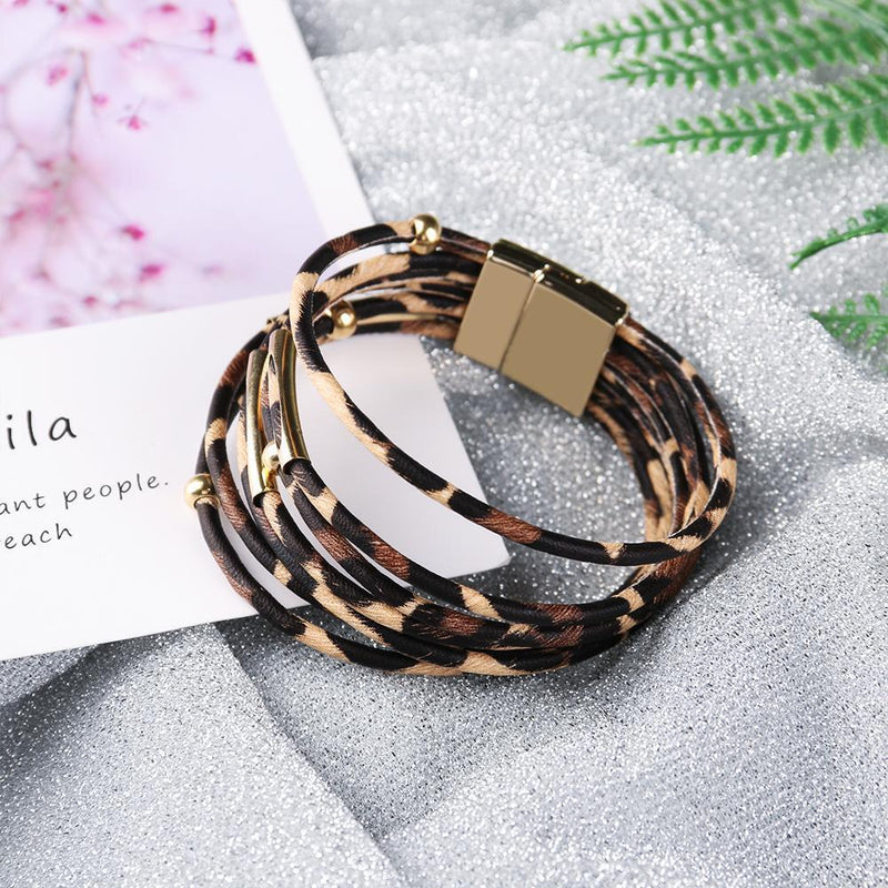 Wristband Bracelets & Bangles Leopard Leather Bangle  Magnetic Clasp Bracelet