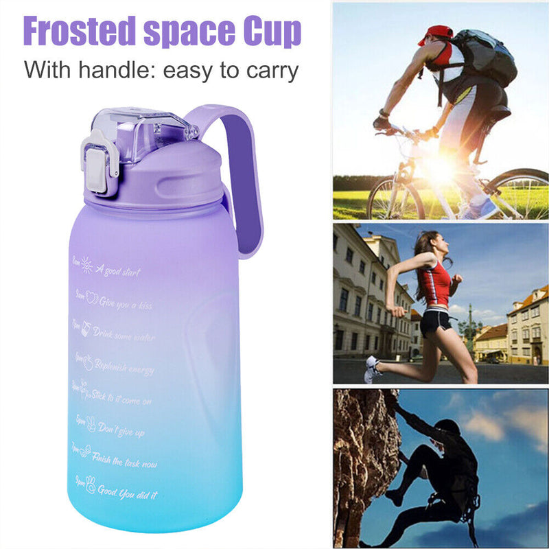 2L Water Bottle Straw Cup Time Marker Sports Drinking Fitness Jugs (Purple)
