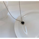 Black Crystal Necklace Heart-Shaped Pendant Clavicle Chain Choker Accessories