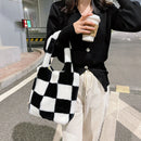 Lattice Print Plush Shoulder Bag Handbag Autumn Winter Hit Color Underarm Bags