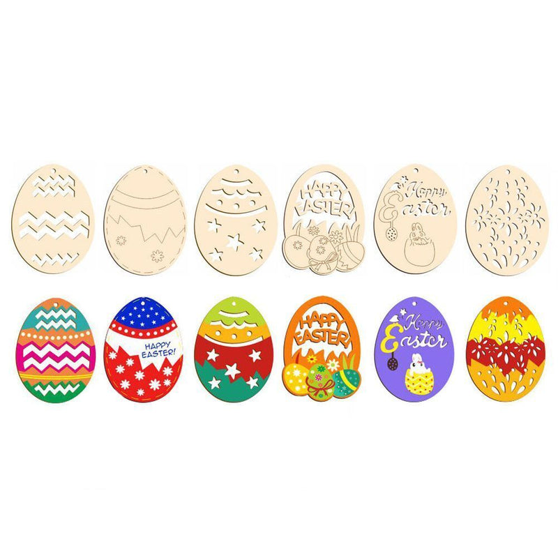 DIY Craft Easter Decorations Hanging Ornaments Drawing Wood Slice Easter Eggs