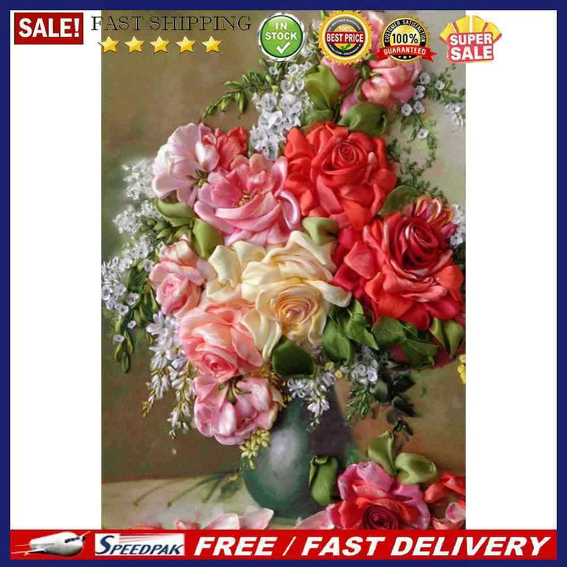 5D DIY Full Drill Diamond Painting Flower Cross Stitch Needlework Round Rhi
