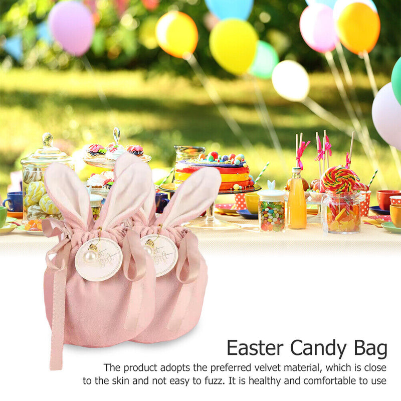Velvet Easter Rabbit Candy Packing Bags Jewelry Organizer Decor (Pink)