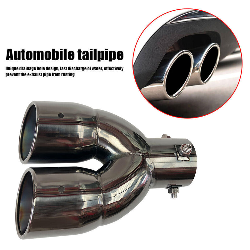 Universal Bolt-on Dual Exhaust Tip Slant Cut Tailpipe Muffler Tip Black Tit