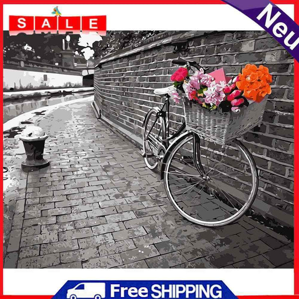Painting By Numbers DIY Kit Rose Bike Canvas Oil Wall Art Picture Gift Ornaments