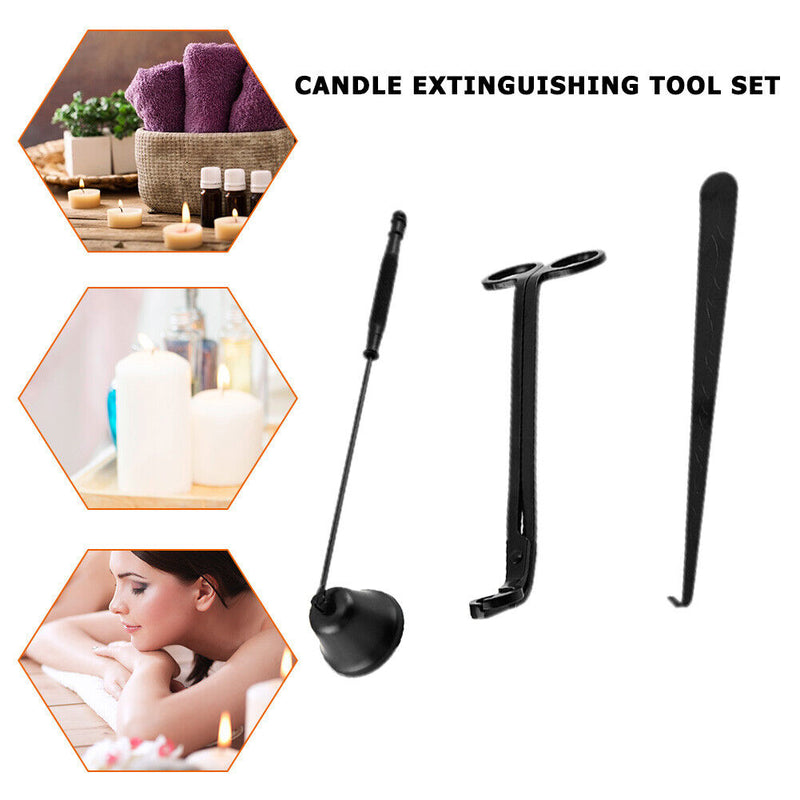 Candle Oil Lamp Extinguisher Kit Stainless Steel Snuffer Hook Cutter Durable Set