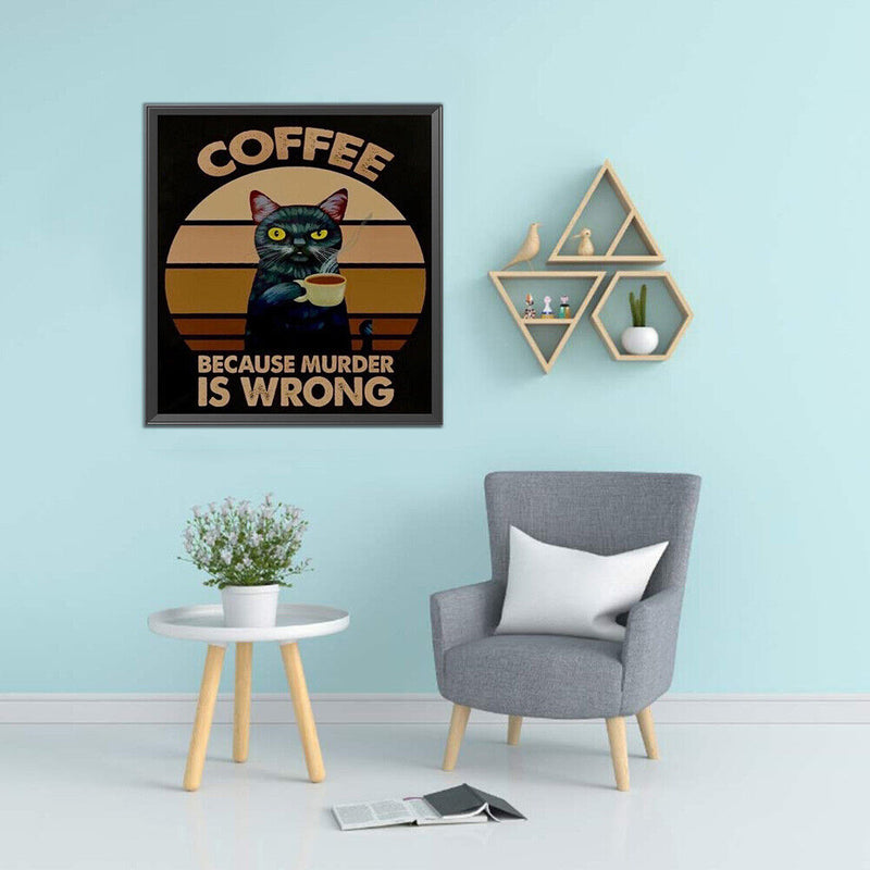 Full Cross Stitch 11CT Coffee Cat Stamped Embroidery DIY Needlework Handmade Kit
