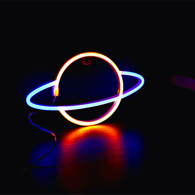 Elliptical Planet Shaped Sign Neon Lamp LED Dual Use Night Light Decor (D)