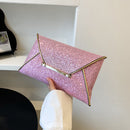 Women PU Evening Bag Solid Sequins Envelope Zipper Handbag Ladies Wedding Purse