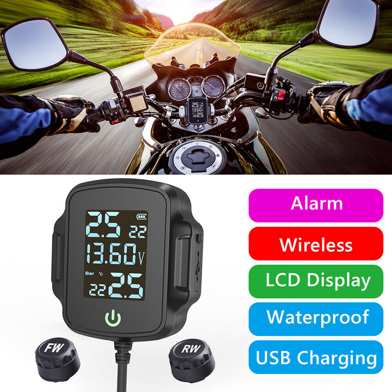 Motorcycle Tire Pressure Monitoring Alarm System TPMS with QC 3.0 USB Charger