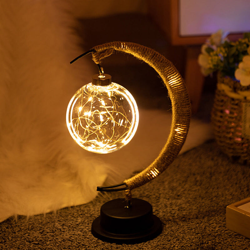 Moon Sepak Takraw Lamp Handmade Hemp Rope Wrought Iron Night Light for Bedroom