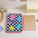 Girl Cartoon PU Checkerboard Pattern Tablet Case Zipper Clutch (Black) Newly