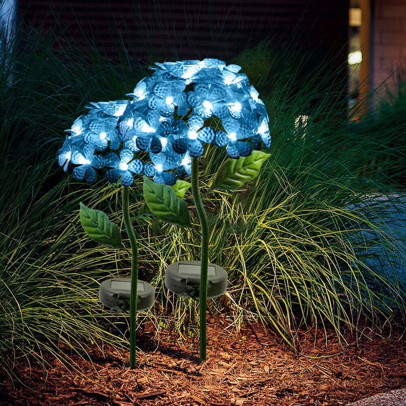 LED Solar Light Hydrangea Flower Lawn Stakes Lamp Outdoor Art Decor (Blue) Newly