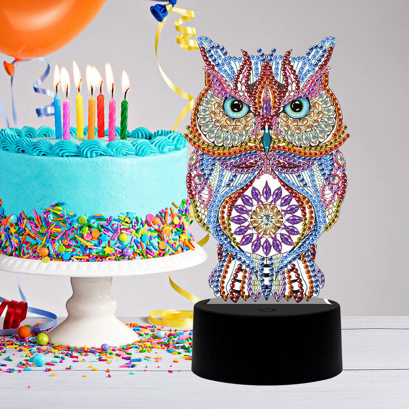 DIY Special Shaped Diamond Painting Owl LED Light Cross Stitch Embroidery L