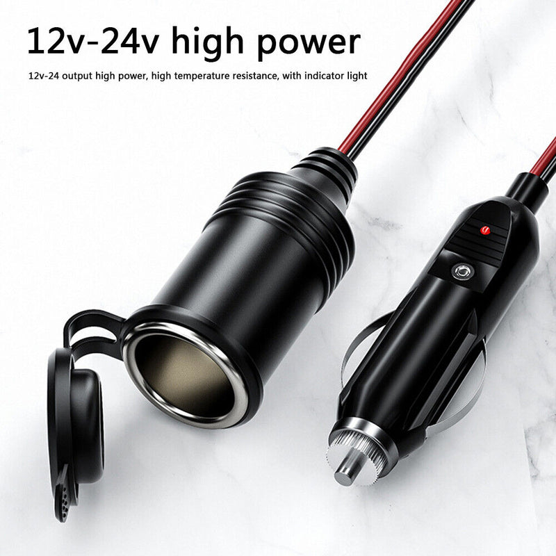 12V 24V Cigarette Lighter Extension Cord Male Plug to Female Socket (0.6m)
