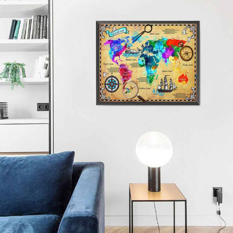World Map Oil Paint By Numbers Kits Canvas Drawing DIY Coloring Picture Art