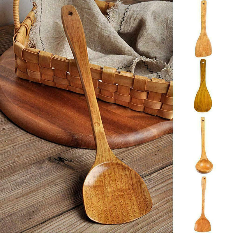 1Set Wooden Cooking Rice Spatula Scoop Non-stick Hand Shovel Wok Kitchen T1L8