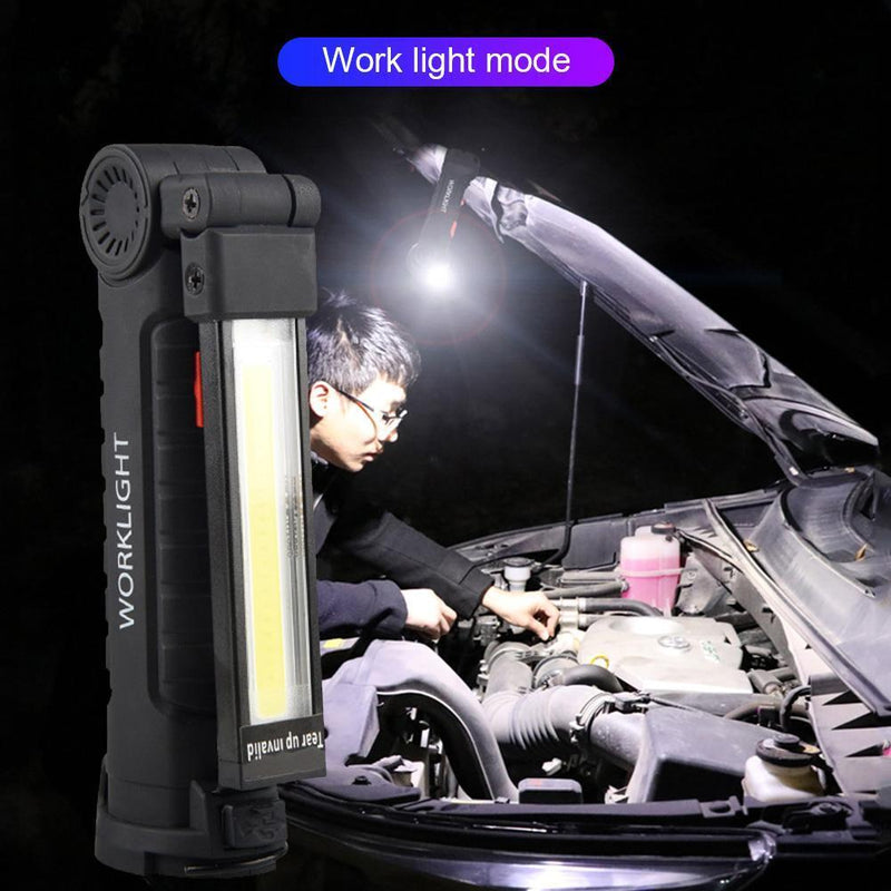 Portable COB Flashlight Rechargeable Work Camping Torch Folding Light (S)