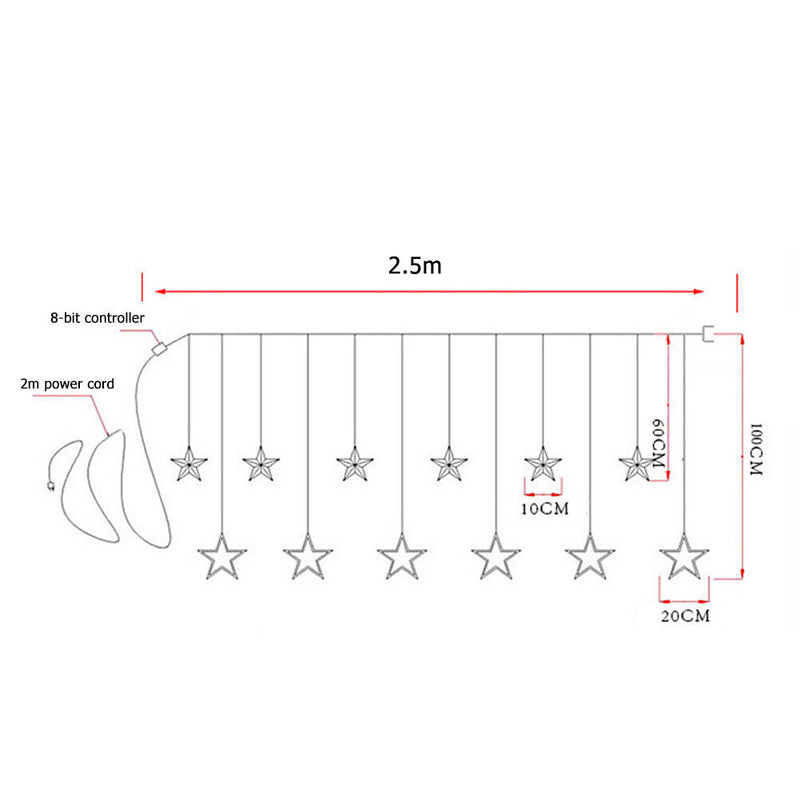 LED Curtain String Light 8Mode Star Moon Plug Night Light  (EU Warm Light)