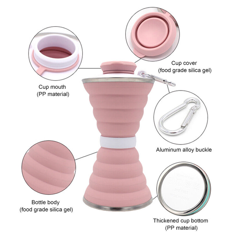 Sports 500mL Collapsible Soft Kettle Outdoor Silicone Water Bottle (Pink) Newly