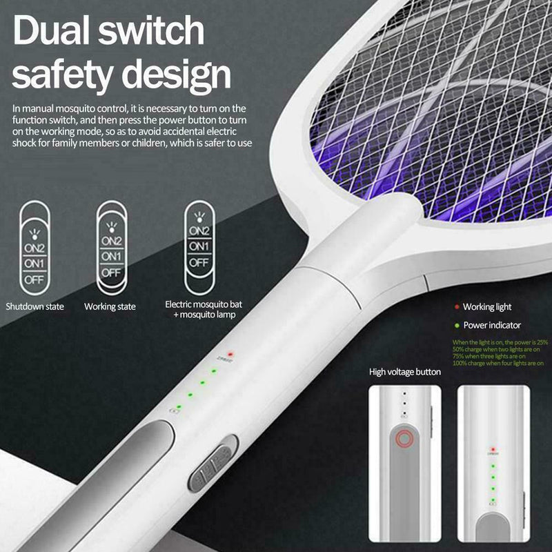 Mosquito Swatter Electric Flies Insect Killer Bug Zapper Racket B1K9