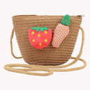 Summer Kids Girls Straw Shoulder Bag Strawberry Carrot Beach Sun Hat Coin Purse