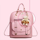Women Student Preppy Style Cute Bear Pendant Bookbag Backpack(Pink)
