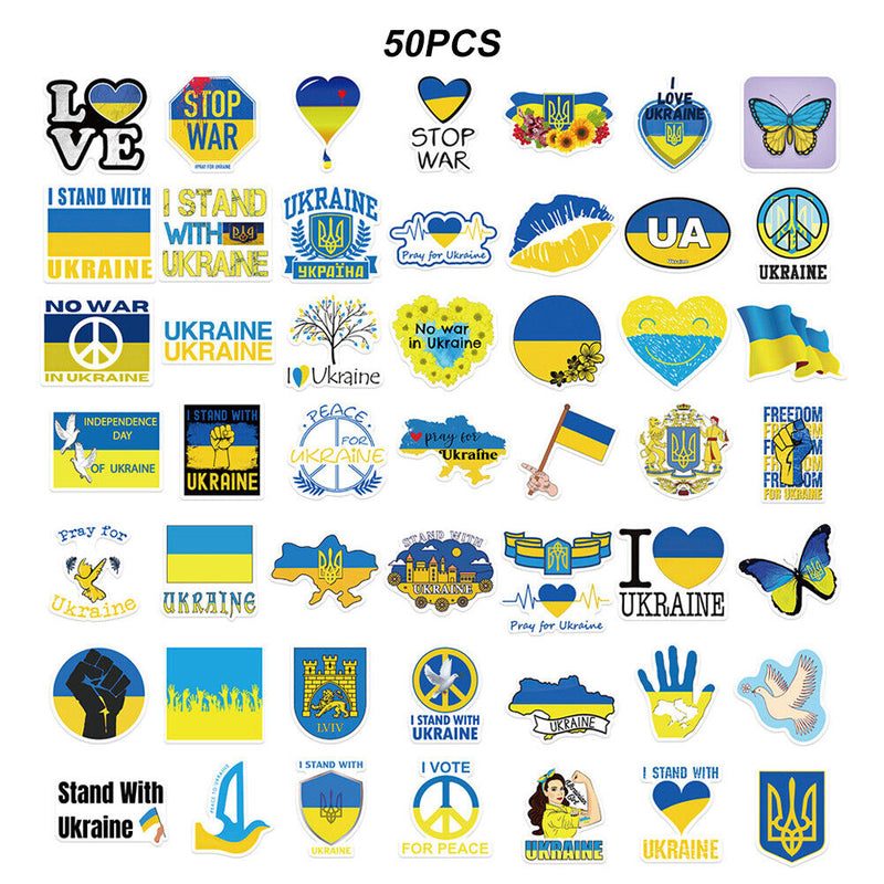 50pcs Ukraine Stop War Hope Peace Decals Graffiti DIY Waterproof Stickers Newly