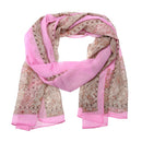 Women Chiffon Scarf Vintga Printing Elegant Shawls Silk Scarf (Pink)