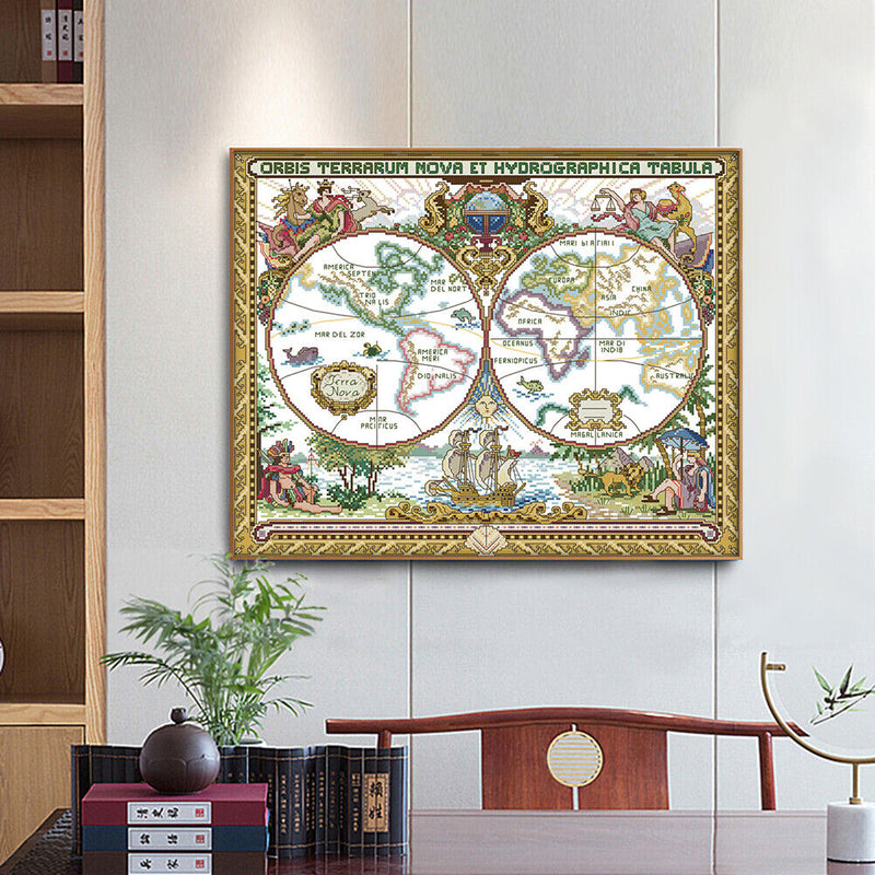 Old World Map Partial Cross Stitch 11CT Cotton Thread Printed Embroidery Kits