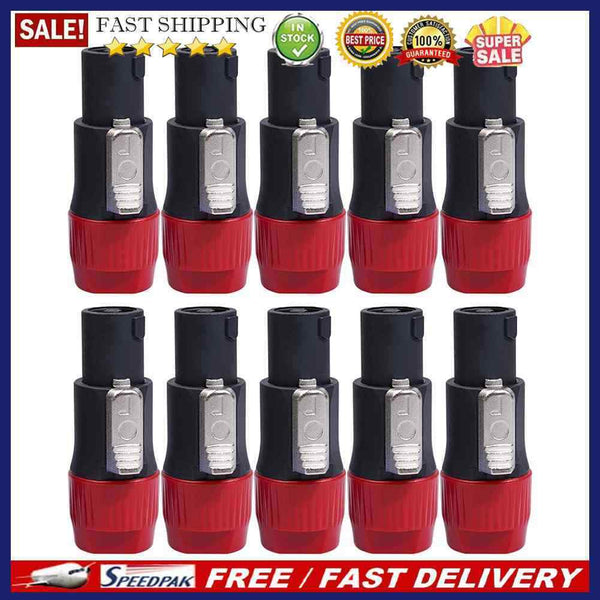 10pcs NL4FC Speaker Connectors 4 Pin Male Audio Speakon Ohm Plug (10x Red)