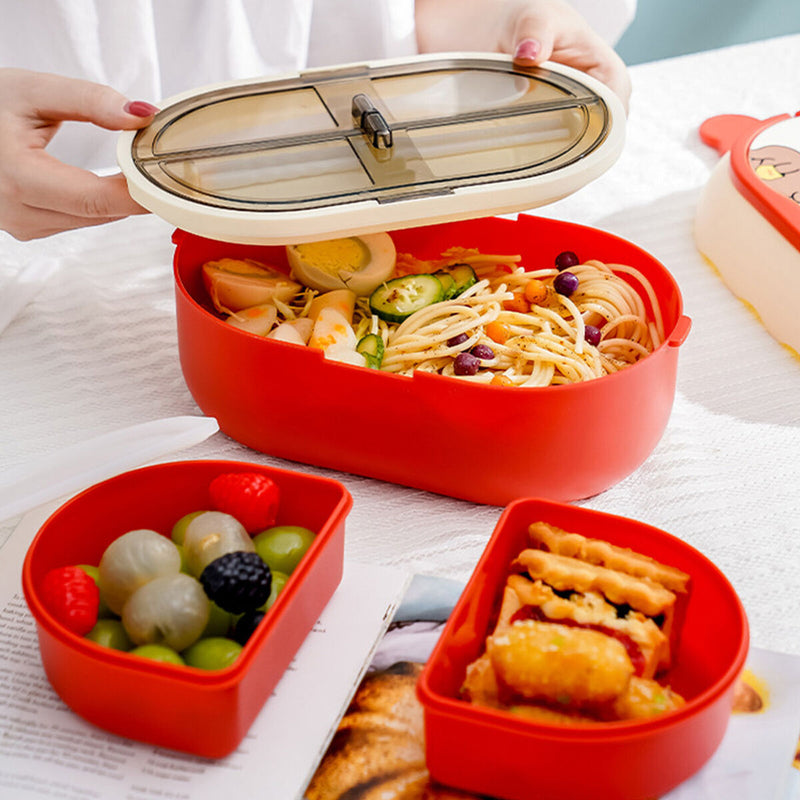 Double Layer Bento Lunch Box Cartoon Food Storage Container Leakproof for Picnic