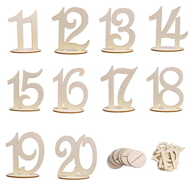 10pcs Wooden Wedding Table Number Cards Ornament Craft (Eleven to Twenty)